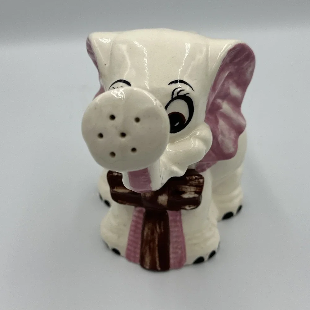VTG Ceramic Elephant Watering Pitcher Jug Planter Pink Bow Cute Sprinkler‎ Spout